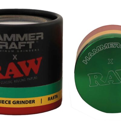 4-dielna hliníková drvička Hammercraft x RAW (Rasta, Veľkosti M a L)